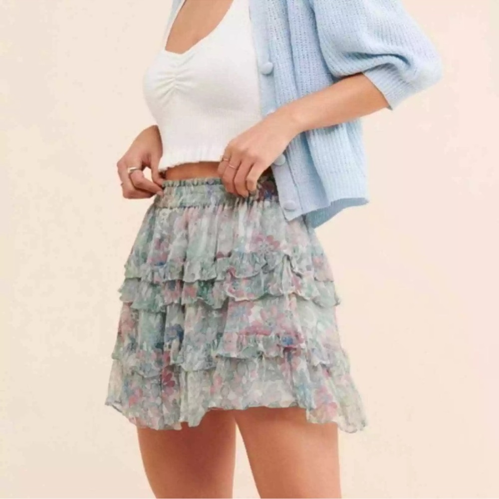 LoveShackFancy Skirt Benicia Ruffle Mini‎ in Mystical Foliage